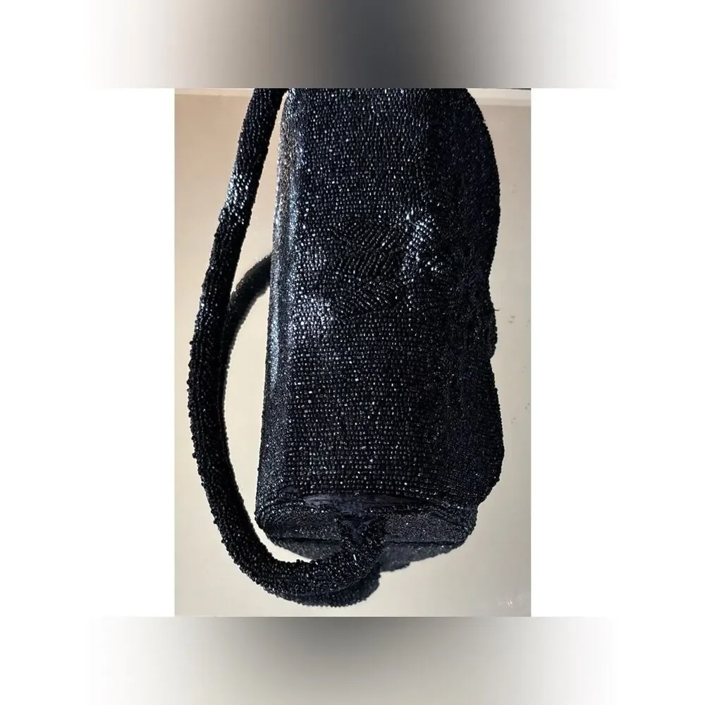 1950’s Delill Beaded Handbag Beaded Evening Clutch in Black ~ Stunning